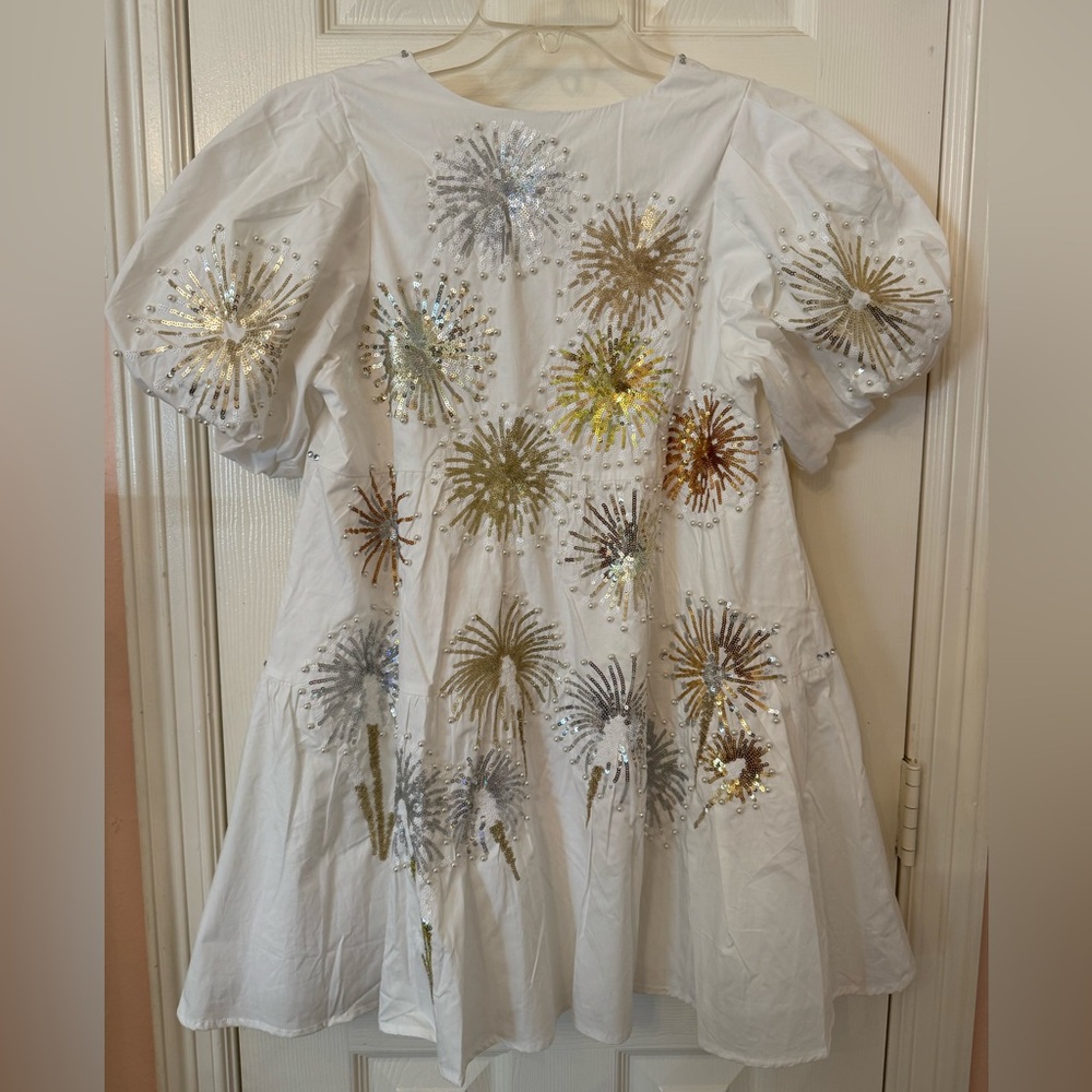 Queen of Sparkles White Bling and Sequin Firework Mini Dress . Mint condition!!